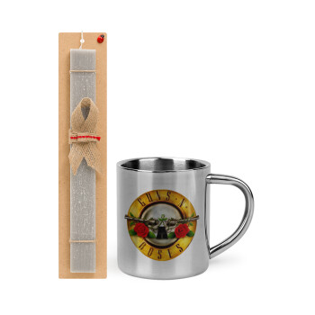 Guns N' Roses, Easter Set, metallic thermal cup (300ml) & Easter aromatic flat candle (30cm) (GRAY)