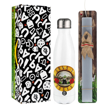 Guns N' Roses, Easter candle, metallic white thermos bottle (500ml) & aromatic flat candle (30cm) (GRAY)