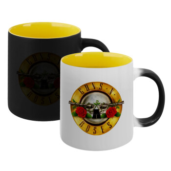 Guns N' Roses, Κούπα Μαγική εσωτερικό κίτρινη, κεραμική 330ml που αλλάζει χρώμα με το ζεστό ρόφημα (1 τεμάχιο)