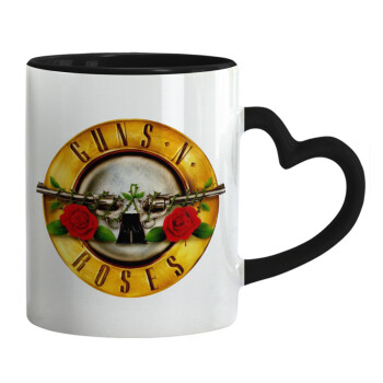 Guns N' Roses, Κούπα καρδιά χερούλι μαύρη, κεραμική, 330ml