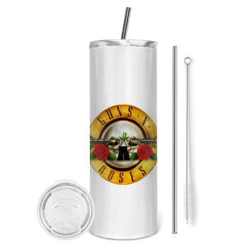 Guns N' Roses, Eco friendly stainless steel tumbler 600ml, with metal straw & cleaning brush