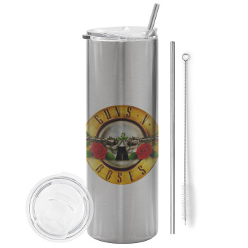 Guns N' Roses, Tumbler stainless steel Silver 600ml, with metal straw & cleaning brush