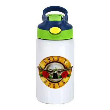 Guns N' Roses, Παιδικό παγούρι θερμό, ανοξείδωτο, με καλαμάκι ασφαλείας, πράσινο/μπλε (350ml)