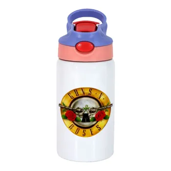 Guns N' Roses, Children's hot water bottle, stainless steel, with safety straw, pink/purple (350ml)