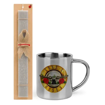Guns N' Roses, Easter Set, metallic thermal cup (300ml) & Easter aromatic flat candle (30cm) (GRAY)