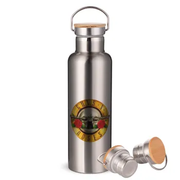 Guns N' Roses, Stainless steel Silver with wooden lid (bamboo), double wall, 750ml
