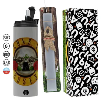 Guns N' Roses, Easter candle with Grey Tumbler Thermo 600ml & aromatic flat candle (30cm) (GREY)