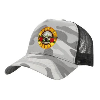 Guns N' Roses, Adult Structured Trucker Hat, with Mesh, (Camouflage) Army Camo (100% COTTON, ADULT, UNISEX, ONE SIZE)