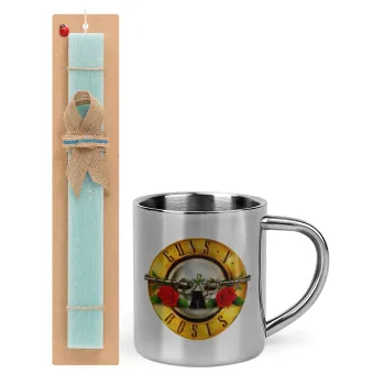 Guns N' Roses, Easter Set, metallic thermal cup (300ml) & aromatic flat Easter candle (30cm) (TURQUOISE)