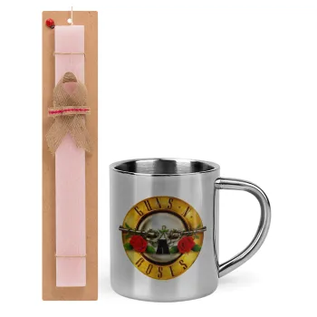 Guns N' Roses, Easter Set, metallic thermal cup (300ml) & aromatic flat Easter candle (30cm) (PINK)