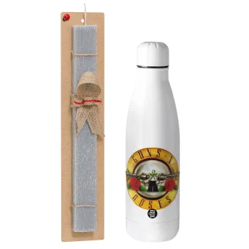 Guns N' Roses, Easter Set, metallic stainless thermos bottle (500ml) & scented flat Easter candle (30cm) (GRAY)
