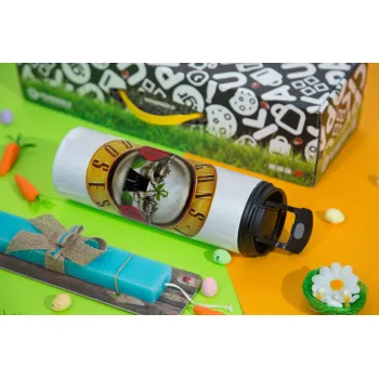Guns N' Roses, Easter candle,Travel Tumbler 2 Lids, with metal straw & cleaning brush & aromatic flat candle (30cm) (BLUE)