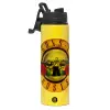 Metallic water bottle with safety lid, 850ml aluminum