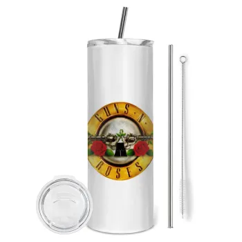 Guns N' Roses, Tumbler ποτήρι θερμό από ανοξείδωτο ατσάλι 600ml, με μεταλλικό καλαμάκι & βούρτσα καθαρισμού