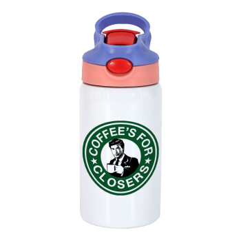 Coffee's for closers, Παιδικό παγούρι θερμό, ανοξείδωτο, με καλαμάκι ασφαλείας, ροζ/μωβ (350ml)