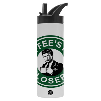 Coffee's for closers, Metallic thermos bottle with straw & handle, stainless steel (Stainless steel 304), double-walled, 600ml.