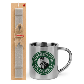 Coffee's for closers, Easter Set, metallic thermal cup (300ml) & Easter aromatic flat candle (30cm) (GRAY)