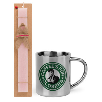 Coffee's for closers, Easter Set, metallic thermal cup (300ml) & aromatic flat Easter candle (30cm) (PINK)