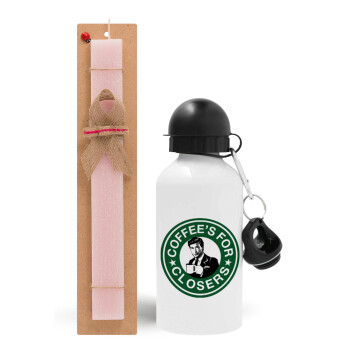 Coffee's for closers, Easter Set, metallic aluminum bottle (500ml) & aromatic flat Easter candle (30cm) (PINK)