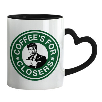 Coffee's for closers, Κούπα καρδιά χερούλι μαύρη, κεραμική, 330ml