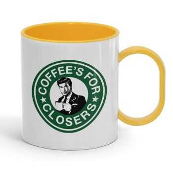 Coffee's for closers, Κούπα (πλαστική) (BPA-FREE) Polymer Κίτρινη για παιδιά, 330ml