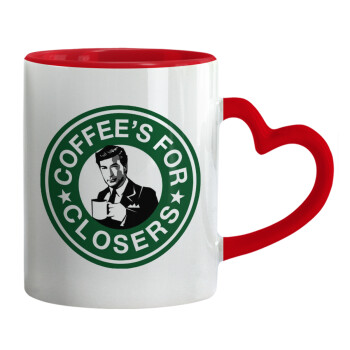 Coffee's for closers, Mug heart red handle, ceramic, 330ml