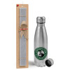 Easter Set, metallic Inox water bottle (750ml) & aromatic flat Easter candle (30cm) (GRAY)