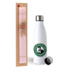 Easter Set, metallic stainless steel water bottle (750ml) & scented flat Easter candle (30cm) (PINK)