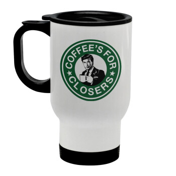 Coffee's for closers, Κούπα ταξιδιού ανοξείδωτη με καπάκι, διπλού τοιχώματος (θερμό) λευκή 450ml