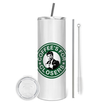 Coffee's for closers, Eco friendly stainless steel tumbler 600ml, with metal straw & cleaning brush