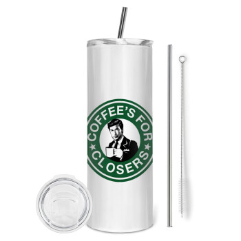 Coffee's for closers, Tumbler ποτήρι θερμό από ανοξείδωτο ατσάλι 600ml, με μεταλλικό καλαμάκι & βούρτσα καθαρισμού