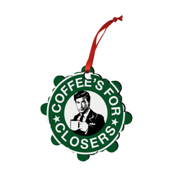 Coffee's for closers, Christmas ornament snowflake wooden 7.5cm