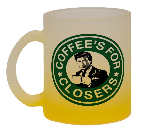 Coffee's for closers — Κούπα γυάλινη δίχρωμη με βάση το κίτρινο ματ, 330ml