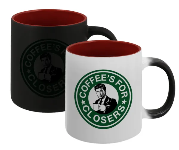 Coffee's for closers — Κούπα Μαγική εσωτερικό κόκκινο, κεραμική, 330ml που αλλάζει χρώμα με το ζεστό ρόφημα