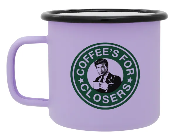 Coffee's for closers — Metal enamel mug, matte light pastel purple, 360ml