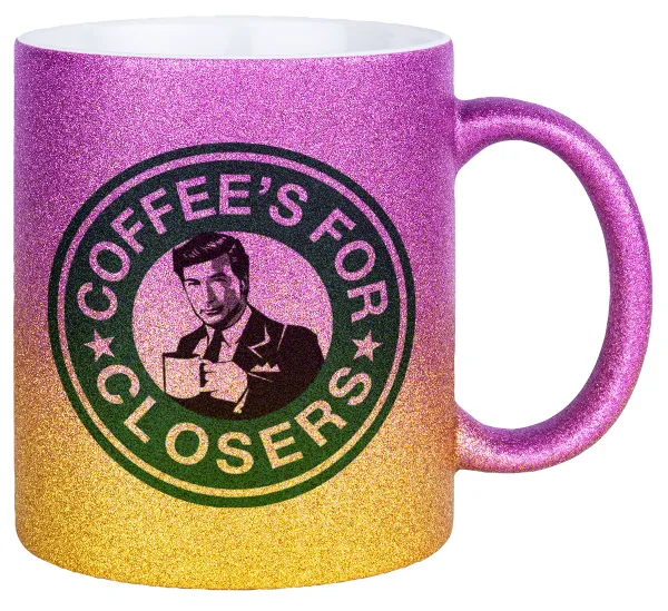 Coffee's for closers — Gold/pink glitter mug, ceramic, 330ml