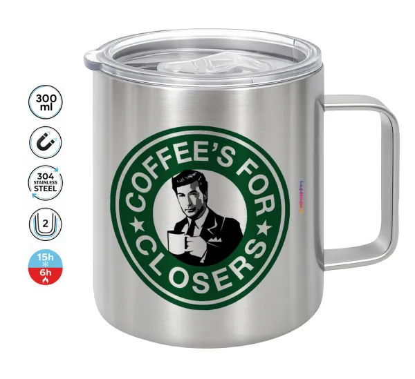 Coffee's for closers — Double-walled stainless steel mug 300ml with temperature-retaining lid