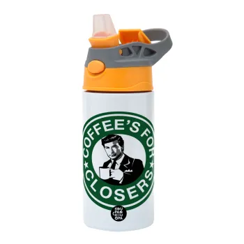 Coffee's for closers, Children's hot water bottle, stainless steel, with safety straw, Orange/Grey (360ml) BPA-FREE