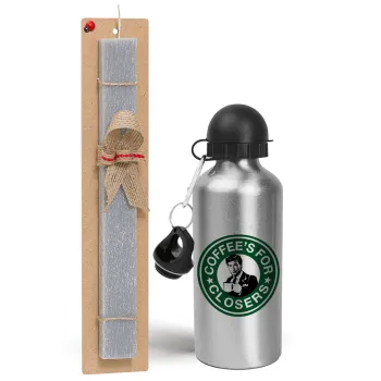 Coffee's for closers, Easter Set, metallic silver aluminum water bottle (500ml) & aromatic flat Easter candle (30cm) (GRAY)