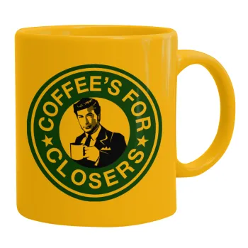 Coffee's for closers, Ceramic coffee mug yellow, 330ml