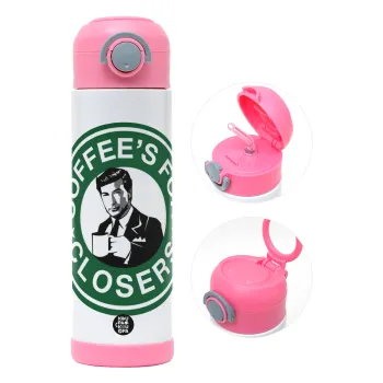 Coffee's for closers, Παιδικό παγούρι θερμό, ανοξείδωτο, με καλαμάκι ασφαλείας, ΡΟΖ (500ml)