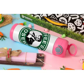 Coffee's for closers, Easter candle, Childrens hot water bottle, stainless steel, with safety straw, PINK (500ml)