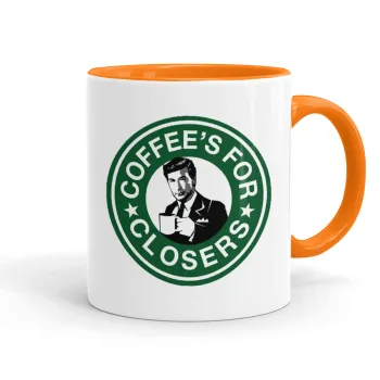Coffee's for closers, Κούπα χρωματιστή πορτοκαλί, κεραμική, 330ml
