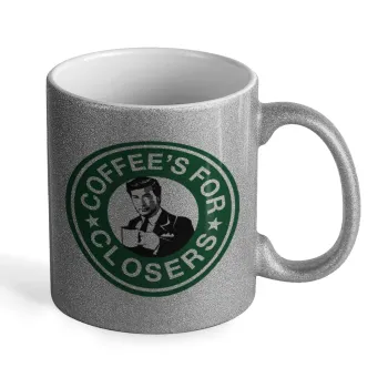 Coffee's for closers, Κούπα Ασημένια Glitter που γυαλίζει, κεραμική, 330ml