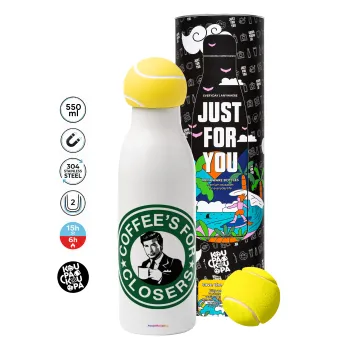 Coffee's for closers, Μπάλα τένις μεταλλικό παγούρι θερμός, διπλού τοιχώματος, 550ml