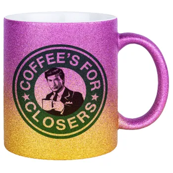 Coffee's for closers, Κούπα Χρυσή/Ροζ Glitter, κεραμική, 330ml