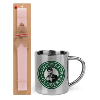 Coffee's for closers, Πασχαλινή Λαμπάδα με μεταλλική κούπα θερμό (300ml) & κερί αρωματικό πλακέ (30cm) (ΡΟΖ)