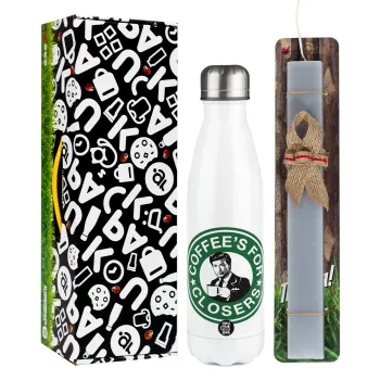Coffee's for closers, Easter candle, metallic white thermos bottle (500ml) & aromatic flat candle (30cm) (GRAY)