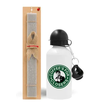 Coffee's for closers, Easter Set, metallic aluminum water bottle (500ml) & aromatic flat Easter candle (30cm) (GRAY)