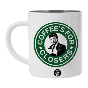 Coffee's for closers, Λευκή Ανοξείδωτη Μεταλλική Κούπα 450ml - Διπλού Τοιχώματος 